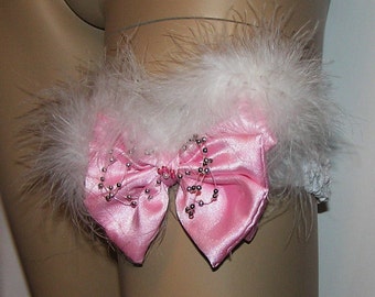 pink bow WHITE GARTER  valentine wedding bridal toss garter lingerie