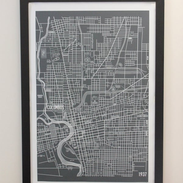 Columbus Ohio 1937 Vintage Style Canvas Poster 24x36 Unframed/Stretched