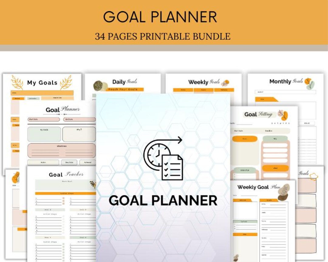 34 Goal Planner PDF Bundle, Printable Goals Tracker, Smart Goal Setting ...