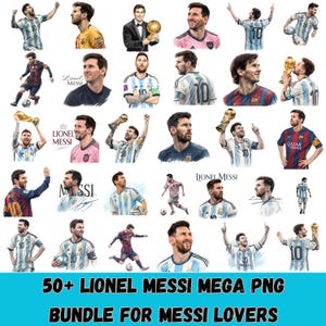 Paquete de imágenes prediseñadas de Lionel Messi, archivos PNG de arte de fans de la estrella del fútbol argentino (descarga digital)