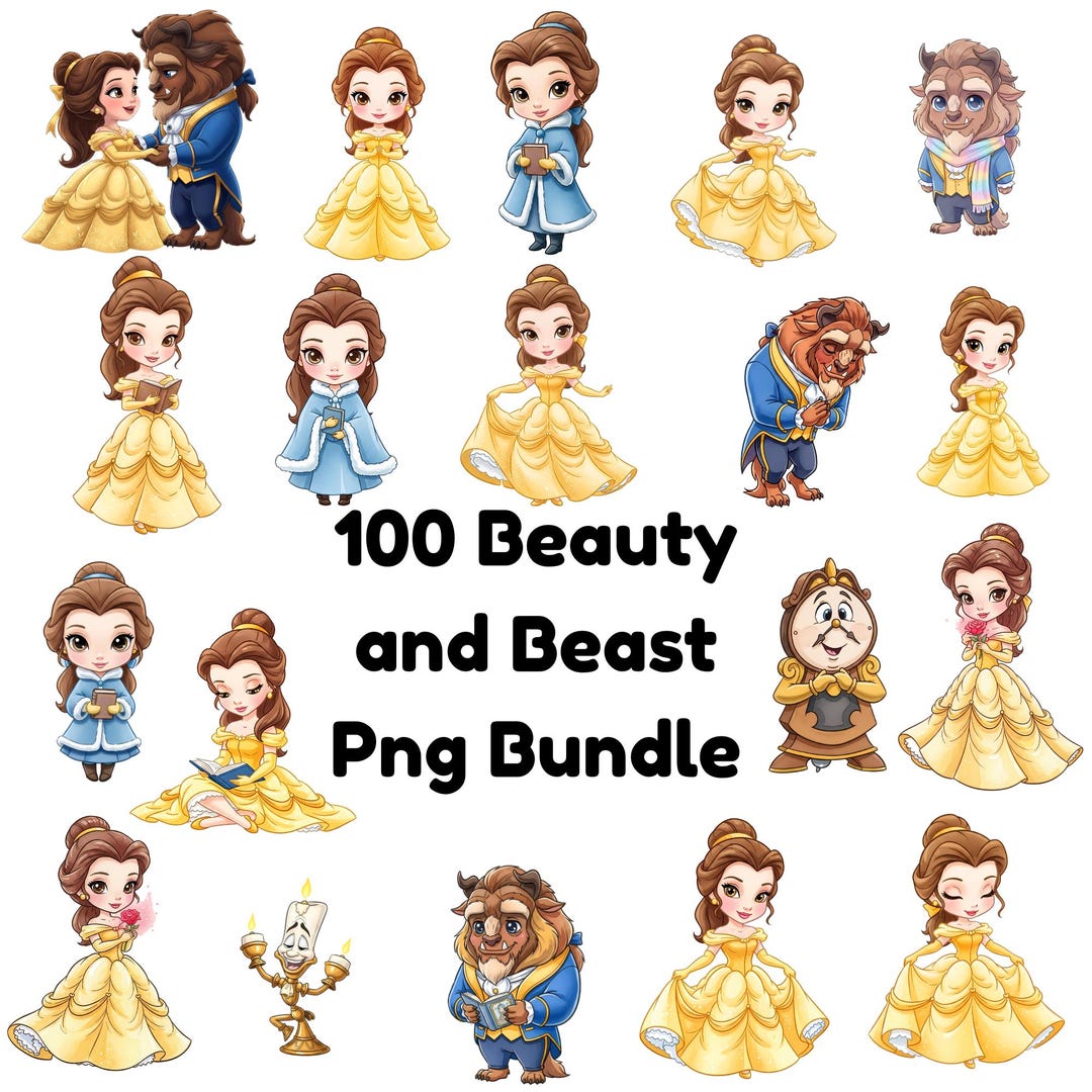 Beauty and Beast PNG Bundle, Disney Princess Belle and Beast Clipart ...