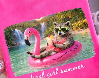 Feral Girl Summer PNG, Raccoon Summer PNG, Funny Summer PNG, Flamingo Float Png, Beach Vacation Png, Aesthetic Summer Png Design