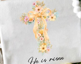 He is Risen Coquette Bow Png, Floral Cross Bow png, Floral Spring Png, Easter Christian Png, Jesus Easter Png, Easter Png, Easter bunny Png