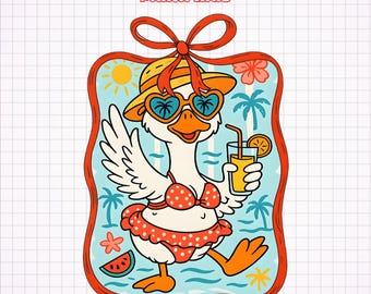 Summer Mama Goose Png, Preppy Goose Coquette Bow png, Coquette Ribbon Frame Funny Tropical Goose Summer Png, Vacation Png, Goose PNG