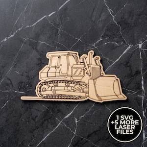 Bulldozer SVG Laser Cut File | Construction Truck Coloring Craft | Paint Your Own Wood Cutout | Kids Activity | Glowforge xTool