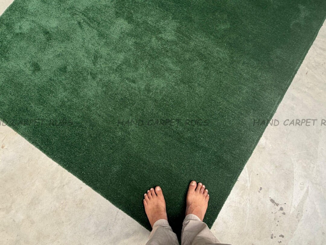 Hand Tufted Forest Green Solid Wool Rug, Luxury Deep Green Minimal Area ...