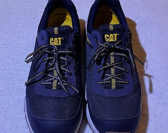 Caterpillar Men's Streamline 2.0 Mesh Steel Toe shoes navy with yellow accents.