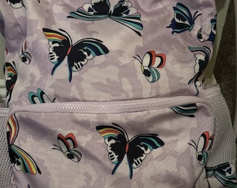 Vera Bradley Deluxe Drawstring Backpack Lavender Purple Butterflies