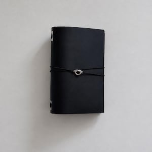 Copertina per taccuino tascabile in pelle nera con inserti / Taccuino pieghevole ricaricabile