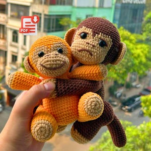 Viral Punch Monkey haakpatroon pdf, zelfstudie knuffel aap en vriend direct downloaden