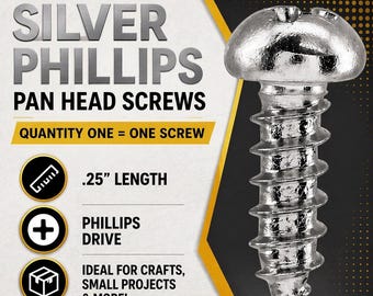 1/4” #2  Silver Phillips Screw, 1/4” #2  Black Phillips Screw, 1/4” #2  Gold Phillips Screw, Tiny Metal Screw, Plaque Screw, Small Screws