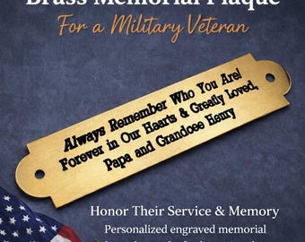 Engraved Brass Plaque, Military Funeral, Memorial for Loved One Label with Hardware Engraved Veteran Memorial Urn Military Flag Case Plate
