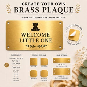 Create Your Own Engraved Satin Brass Plaque Custom Size Brass Plate For Memorial Locker Artwork or Bench Holes or Adhesive 1 2 3 4 5 6 Inch