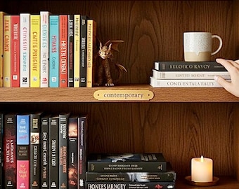 Brass Wood Shelf Label with Screws, Solid Brass Library Plaque, Engraved Bookshelf Label, Reader Gift, Shelf Plaque, Locker Label