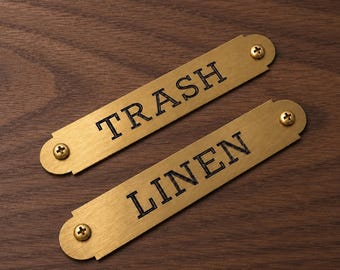 Engraved Brass Sign, Customizable Gold Sign for Trash and Recycling, Kitchen Drawer Label, Brass Plaque to Label Drawers and Cabinets, B & B