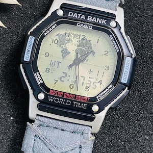 Rare Vintage Casio Data Bank ABX-56 World Time Watch | Preowned 90s Ana Digi Men Sports Watch Original Canvas Strap Japan Movt Functional