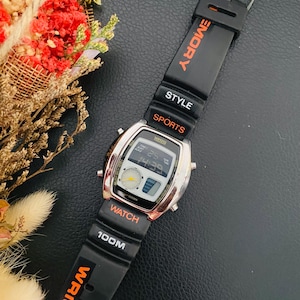 Vintage Citizen Independent 1481010 Digital Watch | Rare Retro C351 Ana-Digi Sport Watch, Black & Orange Strap