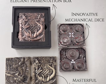 Mechanical Metal DND Dice Set with Dragon Tome Case,Steampunk Rotating Gear Dice Book,Polyhedral Dice Box,Tabletop RPG Gift for DM Boyfriend