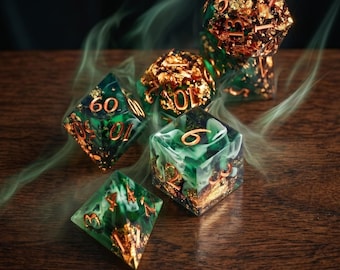 Emerald Green DND Dice Set with Gold Flakes, Sharp Edge Resin Polyhedral Dice for Role Playing Games, D&D Dice Set Gifts