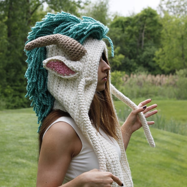 River Spirit Dragon Scoodie Crochet PATTERN / Hooded Scarf / Anime Dragon