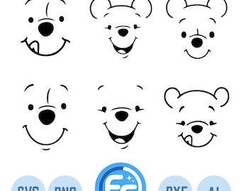 Hunny SVG, Pooh Face Svg, Honey Bear Svg, Png, dxf, Cut files for Cricut and Silhouette, instant download Sublimation File