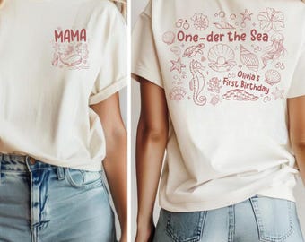 Camiseta de cumpleaños personalizada "Oneder the Sea", camisetas familiares a juego bajo el mar, camiseta personalizada para fiesta de cumpleaños, atuendo para primer cumpleaños en el océano