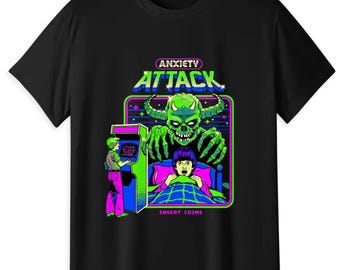 Anxiety Attack T Shirt Retro Arcade Graphic Tee Unisex Cotton Shirt Funny Mental Health Vintage Gamer Tee