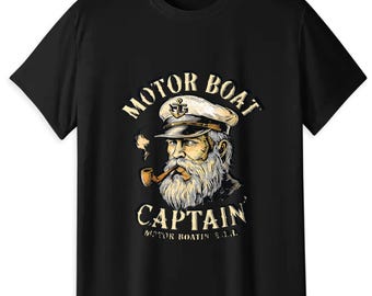 Motor Boat Captain T-Shirt, Vintage Nautical Tee, Short Sleeve Crew Neck Casual