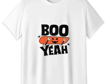 Boo Yeah Halloween Skateboard T-Shirt, Funny Spooky Pumpkin Skater Tee