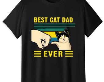 Best Cat Dad Ever T-Shirt, Retro Fist Bump Cat Graphic Tee