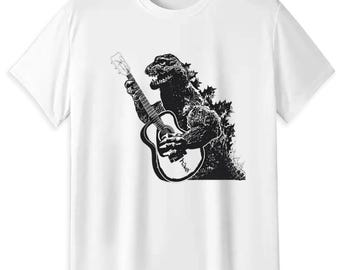 Godzilla Playing Acoustic Guitar T-Shirt, Funny Monster Music