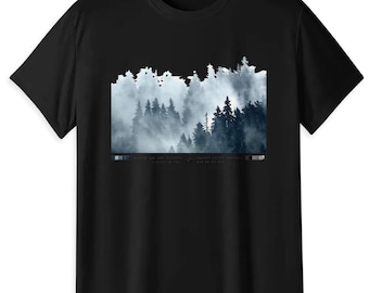 Misty Pine Forest Nature T-Shirt, Minimalist Outdoor Landscape Tee