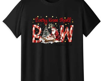 Every Knee Shall Bow Christmas T-Shirt, Religious Nativity 180g Cotton Unisex Tee