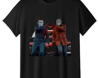 Michael Myers Jason Voorhees Heart Hands Horror T-Shirt, Funny Halloween Slashers Graphic Tee