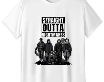 Straight Outta Nightmares Horror Villains T-Shirt, Retro Slasher Movie Tee