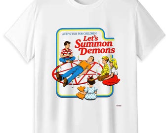 Retro "Let's Summon Demons" T-Shirt, Dark Humor 80s Cotton Tee