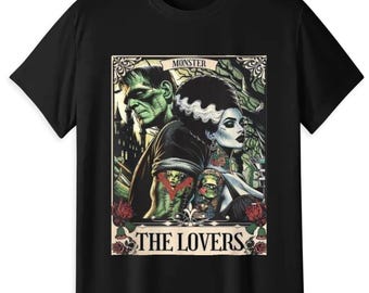 Frankenstein The Lovers Tarot T-Shirt, Retro Horror Monster Couple Tee