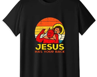 Jesus Has Your Back Funny Christian T-Shirt, Retro Sunset Devil Graphic Tee