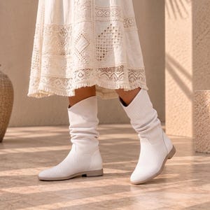 White Perforated Leather Summer Boots | Handmade Slouch Boots | Custom Fit | Lightweight Leather Boots | Made to Order image 6