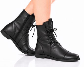 Vintage Diesel Style Lab Ankle Boots: Leather High Heel Booties 