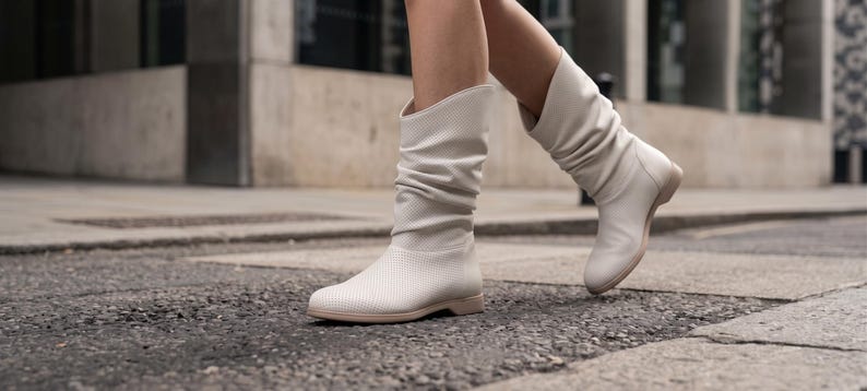 White Perforated Leather Summer Boots | Handmade Slouch Boots | Custom Fit | Lightweight Leather Boots | Made to Order image 5