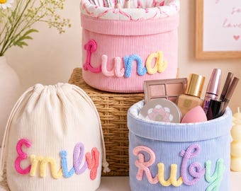 Custom Corduroy Makeup Bag | Personalized Name Toiletry Pouch, Travel Organizer