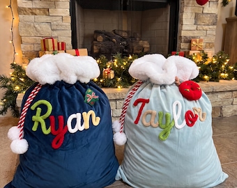 Personalized Striped Christmas Gift Sack | Custom 3D Yarn Name Santa Bag