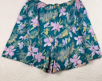 Vintage Hilo Hattie Floral Shorts Frauen 3XL Teal Tropical Küsten