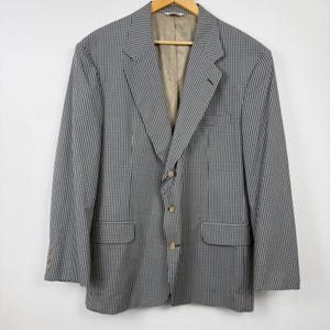 Vintage Orvis Sport Coat Blazer Jacket Mens 44R Navy Beige Gingham Check USA