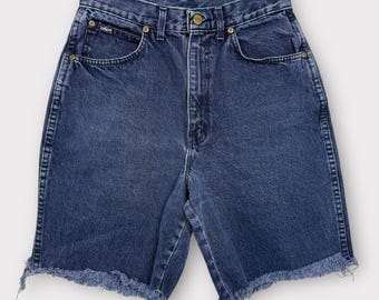 Vintage Chic Denim Cutoff Shorts 26" Waist Dark Wash High Rise Raw Hem Boho