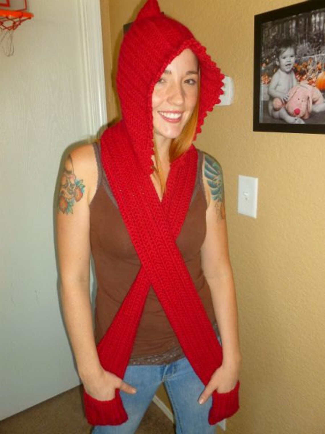 Hooded scarf with pockets Pattern Etsy