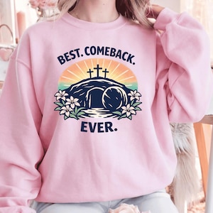 Bästa comeback-tröja någonsin, rolig kristen påsktröja, Jesu uppståndelse-tröja, kyrklig humorgåva, retro troskläder för kvinnor