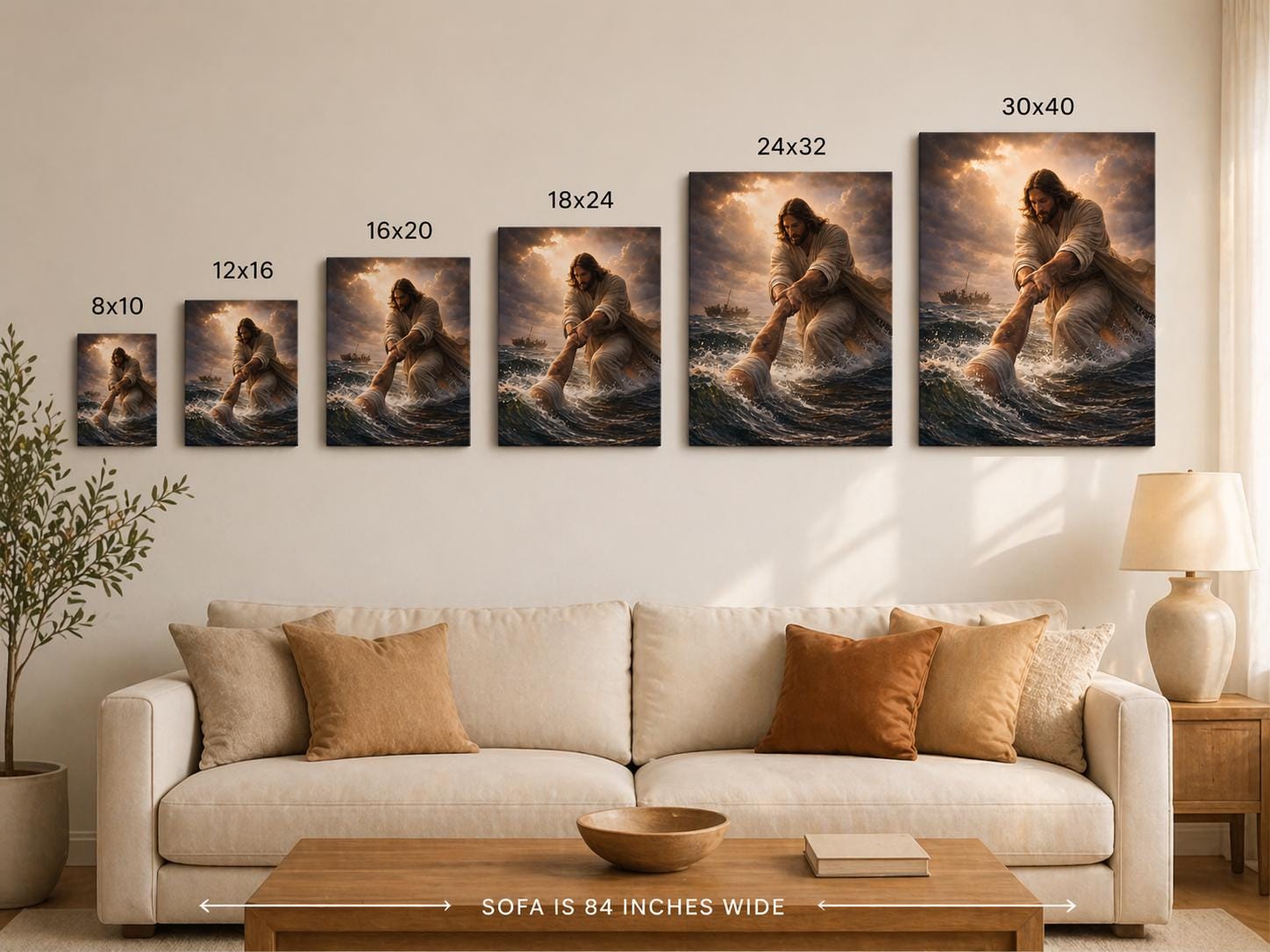 Jesus Walks on Water Art Canvas, Jesus Saves Peter Wall Art, Christian ...