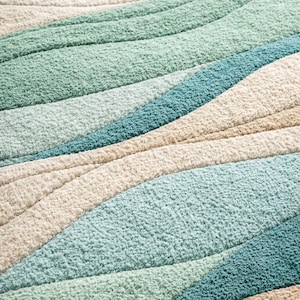Alfombra abstracta de olas color turquesa, alfombra moderna costera, alfombra ondulada verde beige, alfombra minimalista inspirada en el océano, decoración de sala de estar con mechones de 1,2 x 2,4 m. imagen 5